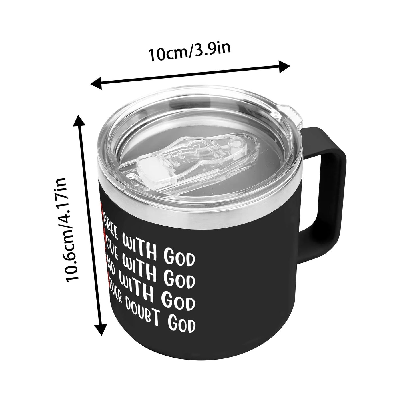 AMEN Agree Move End With God Never Doubt God 14oz Stainless Steel Christian Coffee Mug Cup with Lid and Handle