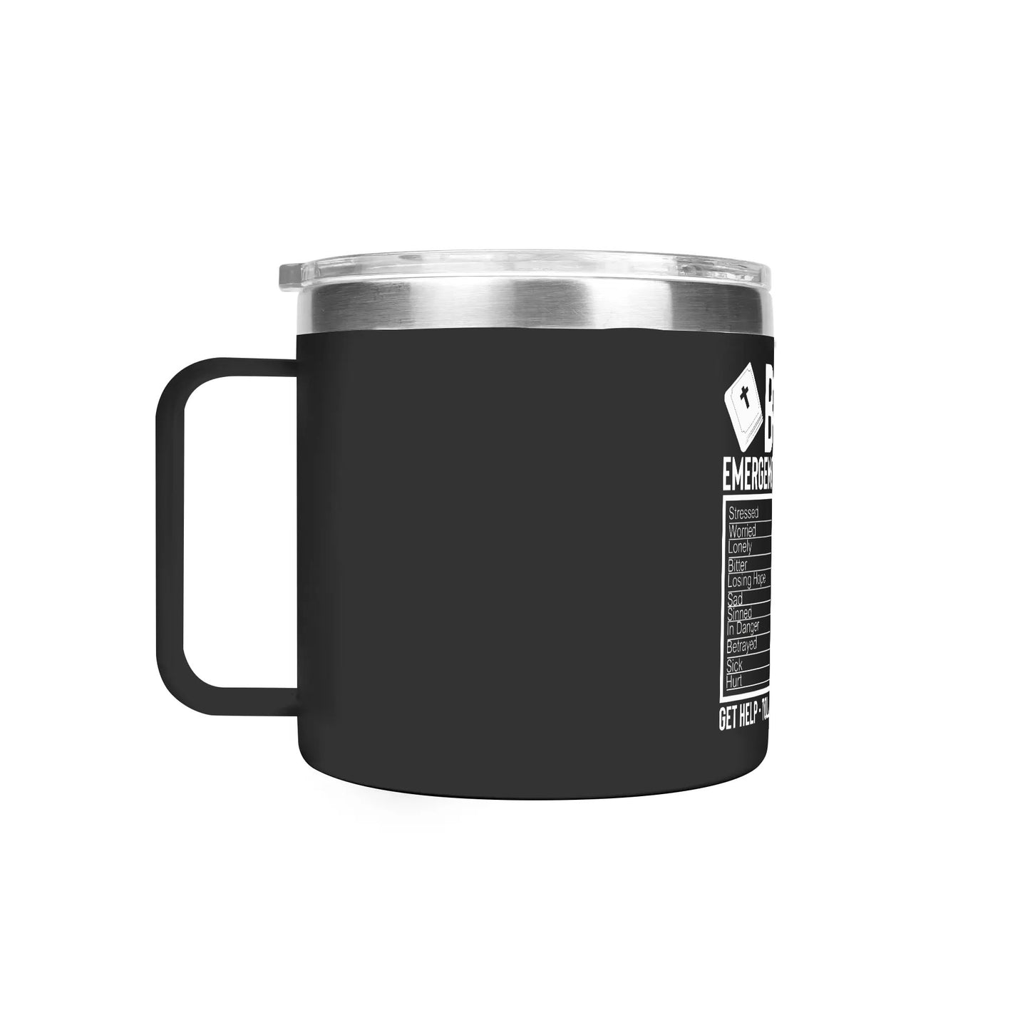 Bible Emergency Numbers 14oz Stainless Steel Christian Coffee Mug Cup with Lid and Handle