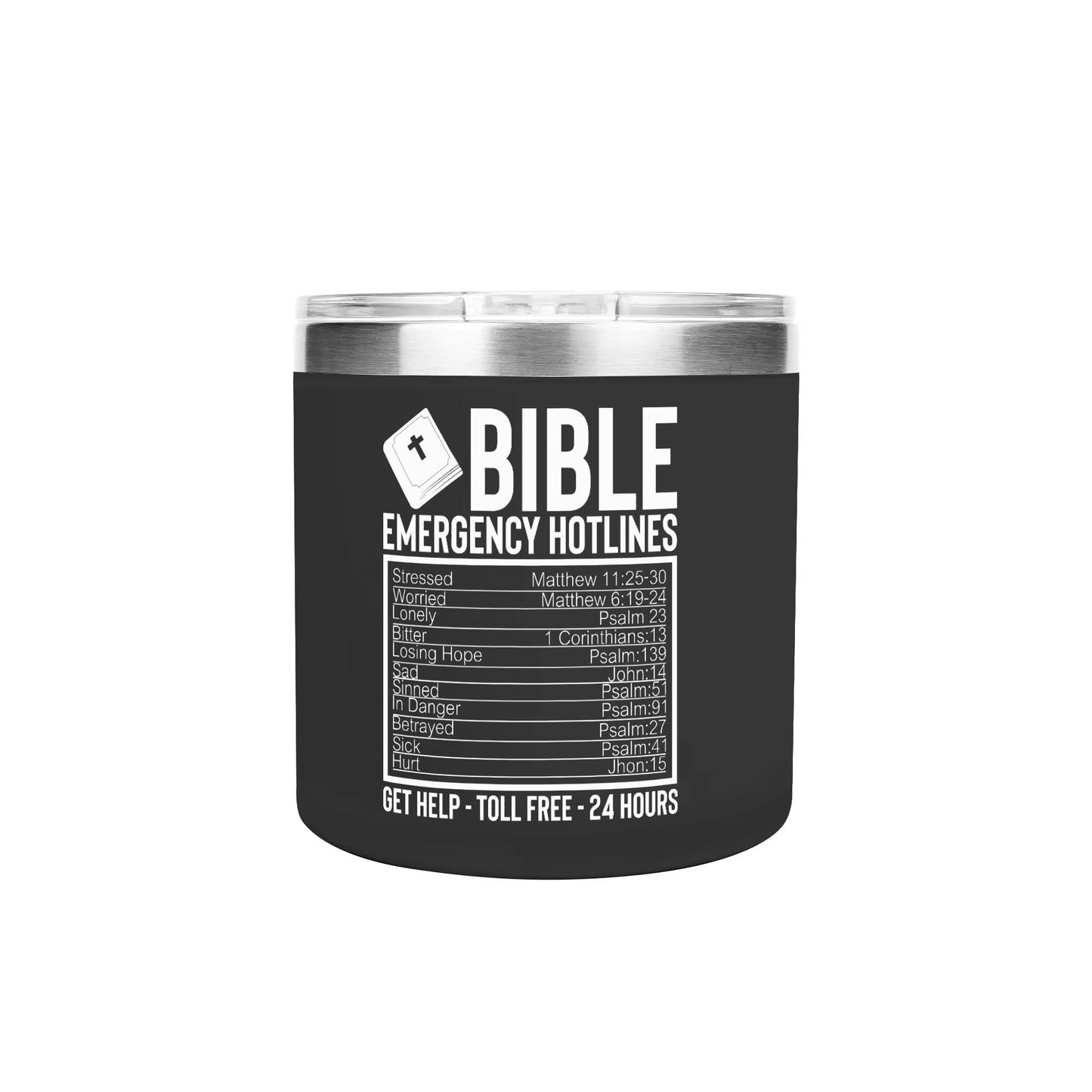 Bible Emergency Numbers 14oz Stainless Steel Christian Coffee Mug Cup with Lid and Handle