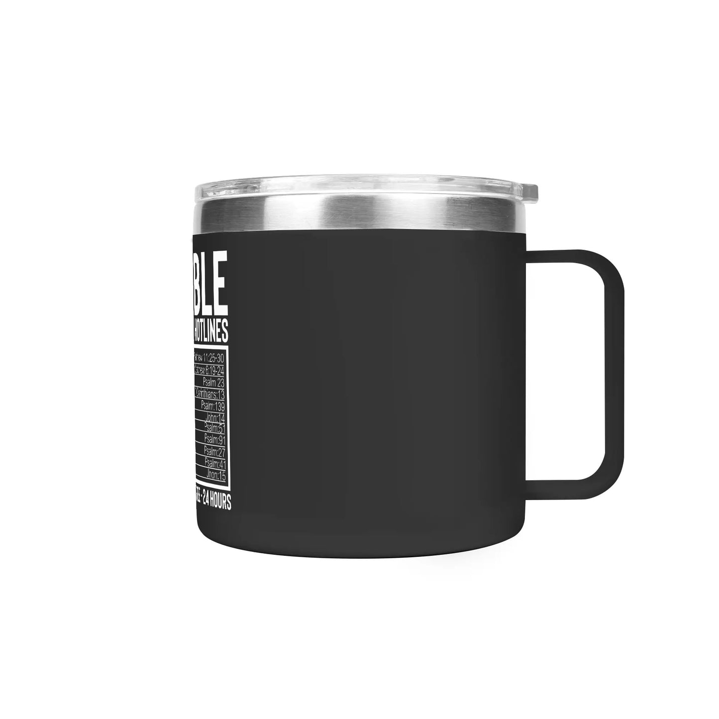 Bible Emergency Numbers 14oz Stainless Steel Christian Coffee Mug Cup with Lid and Handle