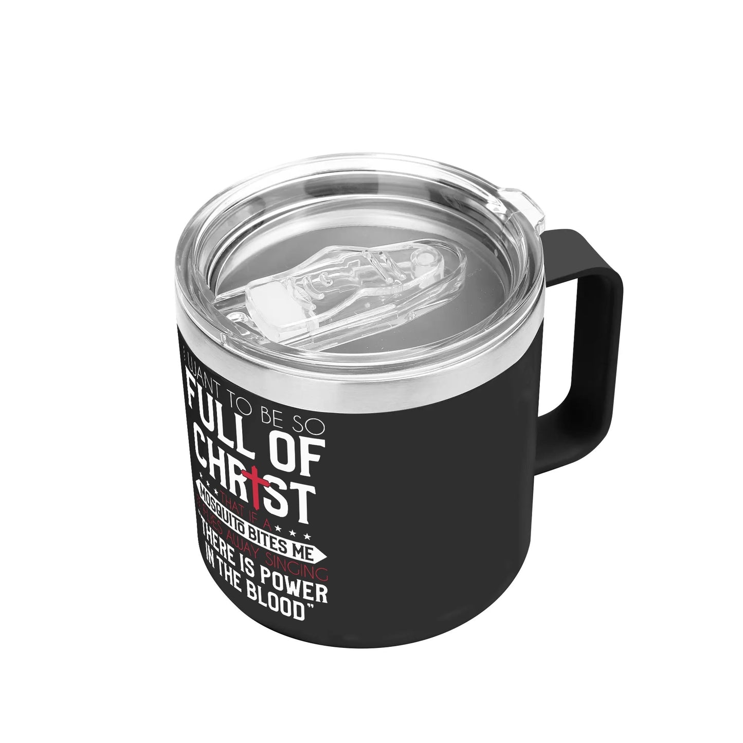 There Is Power In The Blood 14oz Stainless Steel Christian Coffee Mug Cup with Lid and Handle