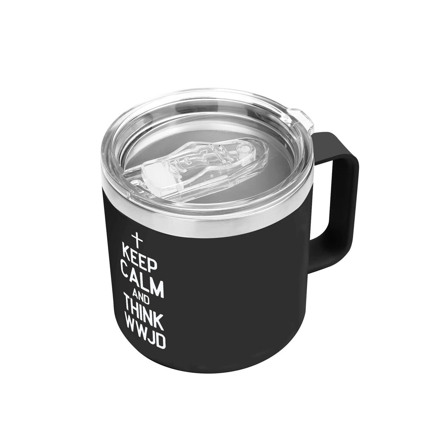 Keep Calm And Think What Would Jesus Do14oz Stainless Steel Christian Coffee Mug Cup with Lid and Handle