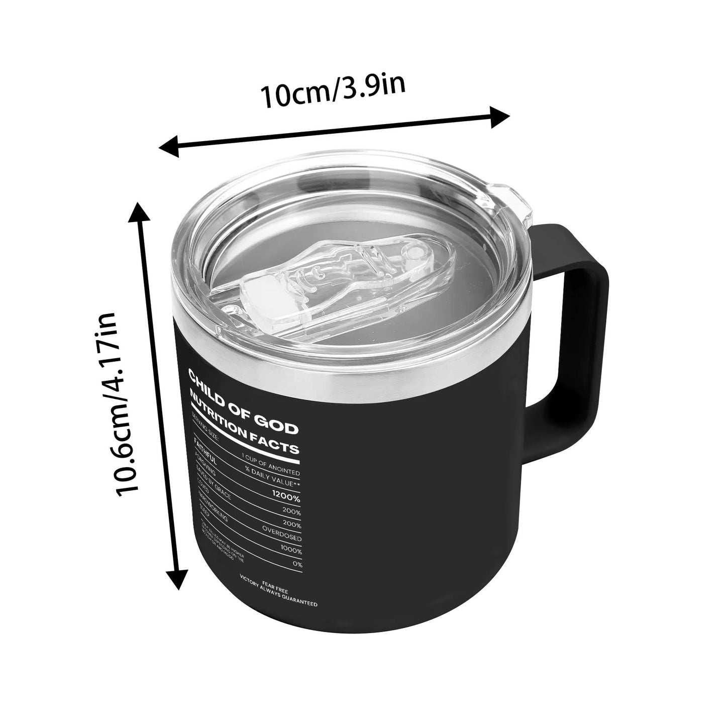 Child Of God Nutrition Facts 14oz Stainless Steel Christian Coffee Mug Cup with Lid and Handle