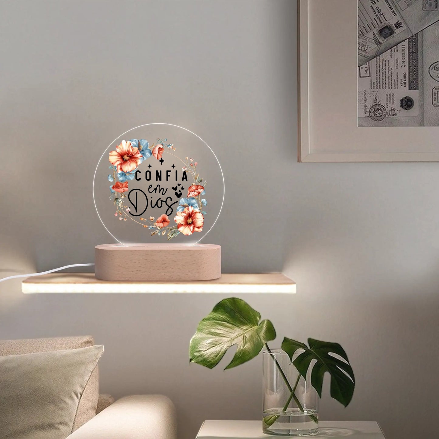 Confia En Dios Spanish Christian Acrylic Round Lamp Night Light Christian Gift Idea