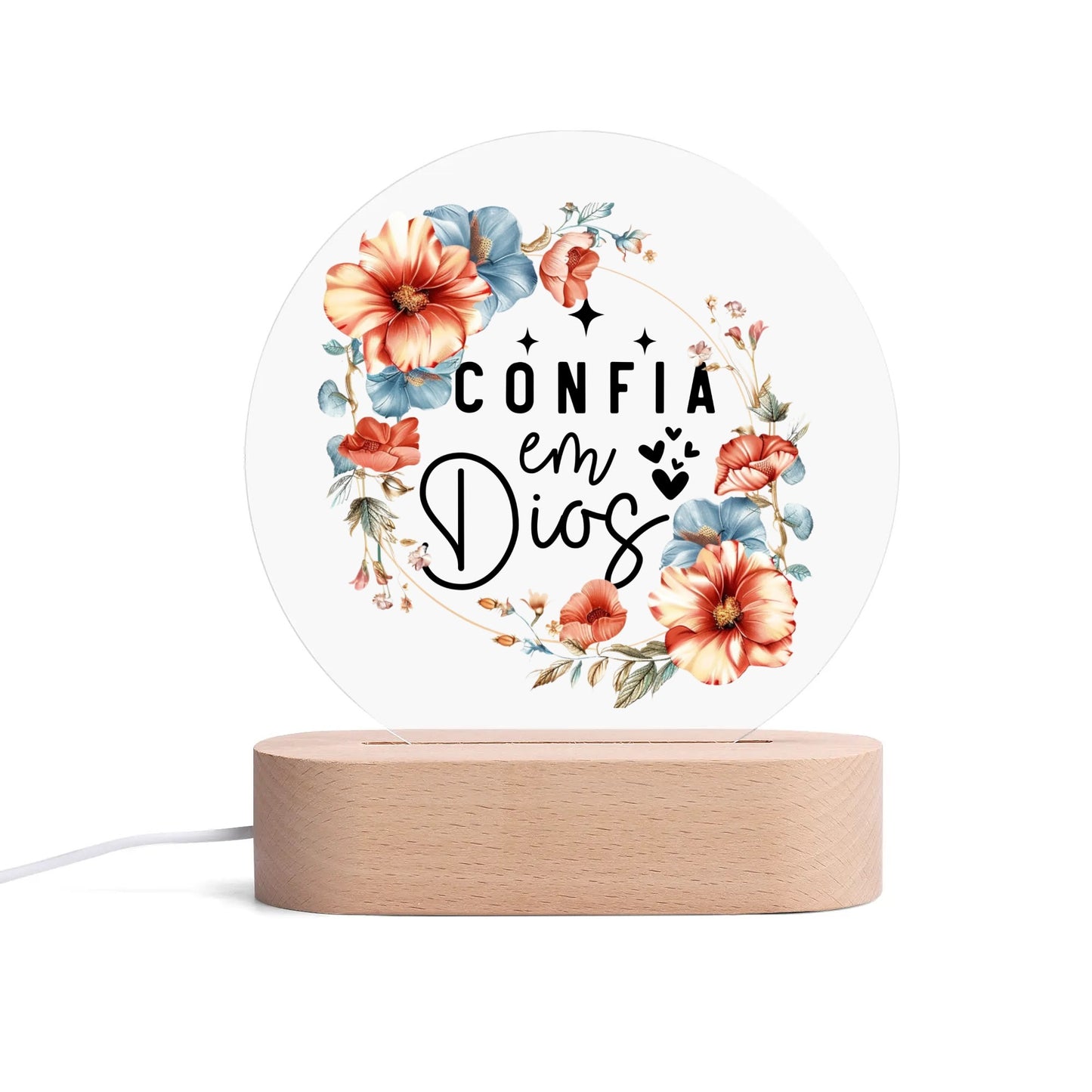 Confia En Dios Spanish Christian Acrylic Round Lamp Night Light Christian Gift Idea