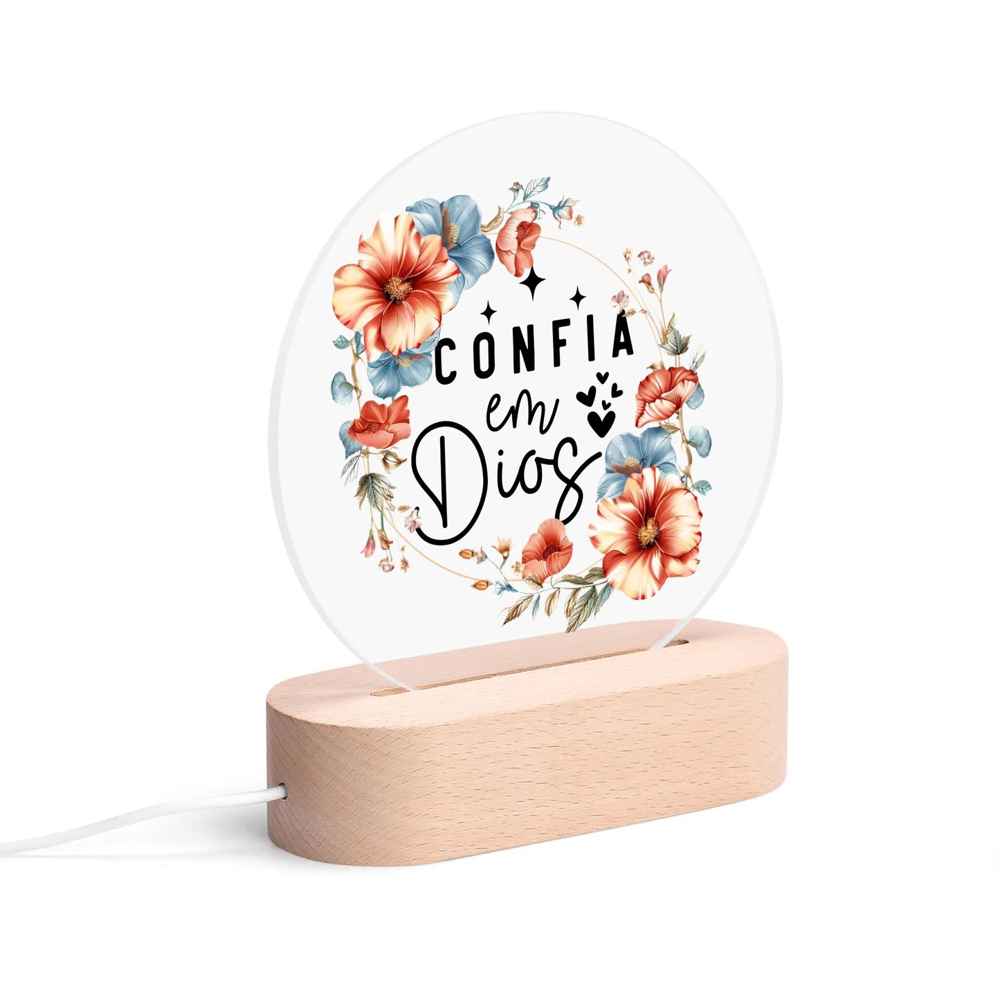 Confia En Dios Spanish Christian Acrylic Round Lamp Night Light Christian Gift Idea