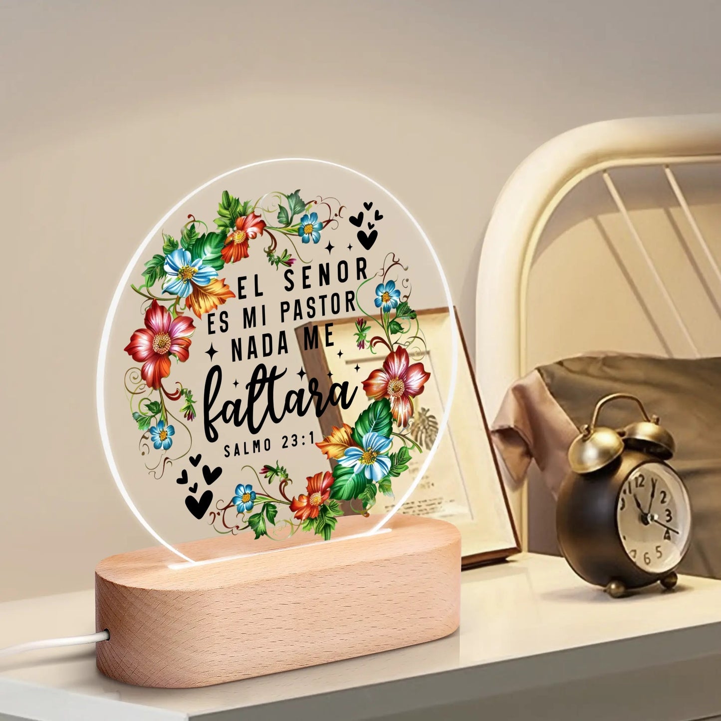 Salmo 23:1 El Senor Es Mi Pastor Nada Me Faltara Spanish Christian Acrylic Round Lamp Night Light Christian Gift Idea