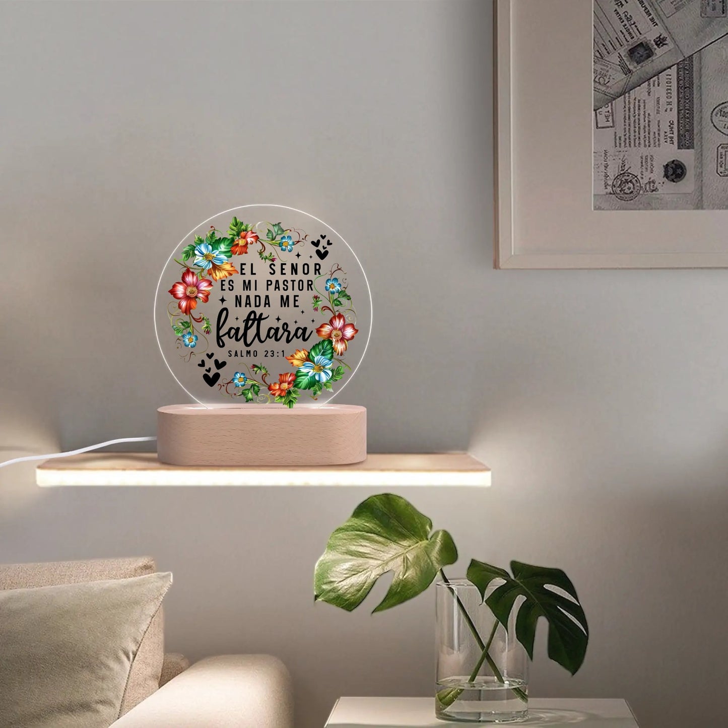 Salmo 23:1 El Senor Es Mi Pastor Nada Me Faltara Spanish Christian Acrylic Round Lamp Night Light Christian Gift Idea