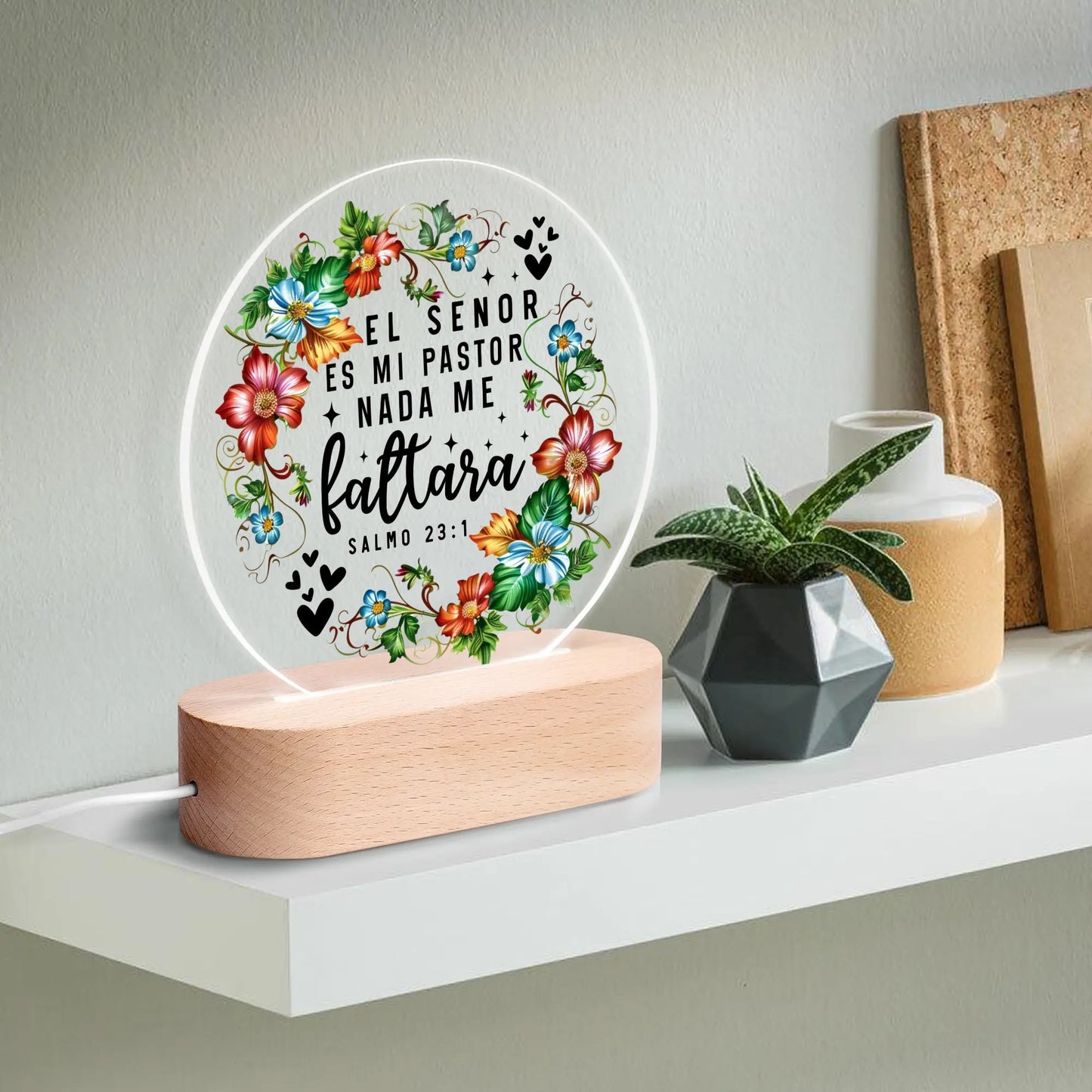 Salmo 23:1 El Senor Es Mi Pastor Nada Me Faltara Spanish Christian Acrylic Round Lamp Night Light Christian Gift Idea