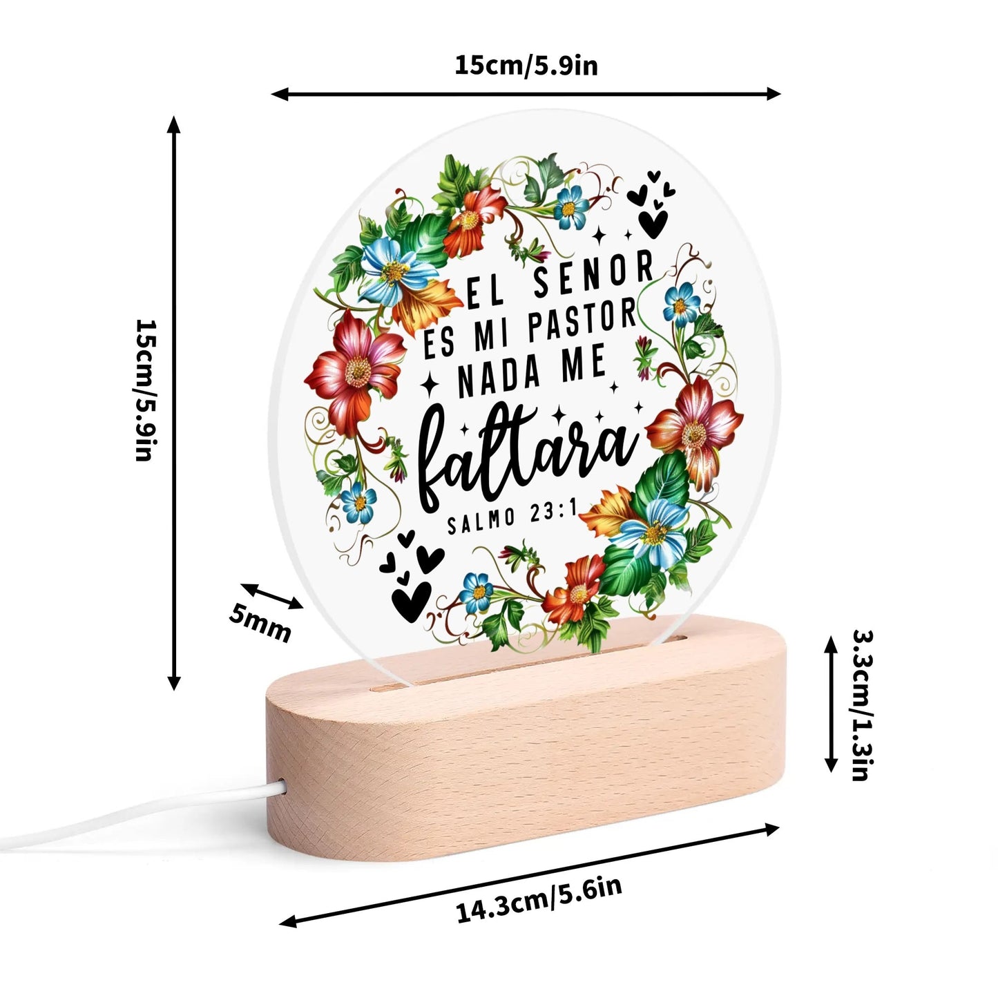 Salmo 23:1 El Senor Es Mi Pastor Nada Me Faltara Spanish Christian Acrylic Round Lamp Night Light Christian Gift Idea