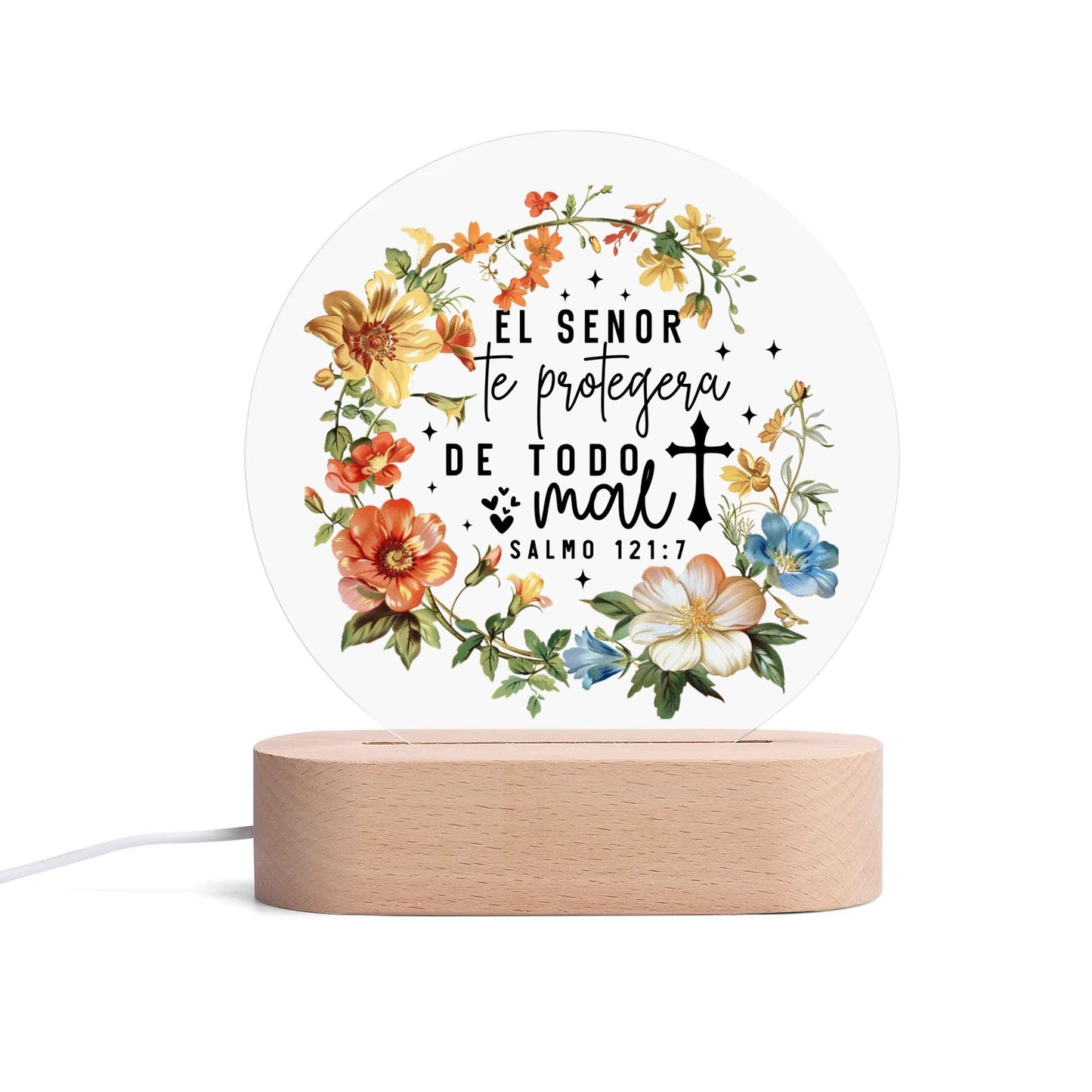 Salmo 121:7 El Senor Te Protegera De Todo Mal Spanish Christian Acrylic Round Lamp Night Light Christian Gift Idea