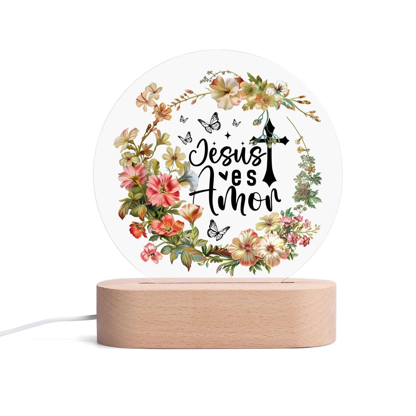 Jesus Es Amor Spanish Christian Acrylic Round Lamp Night Light Christian Gift Idea