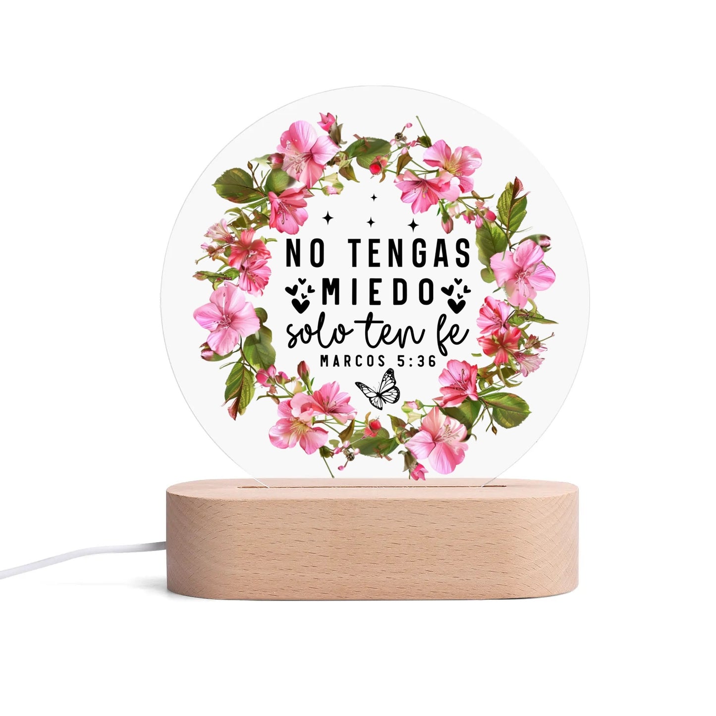 Marcos 5:36 No Tengas Miedo Solo Ten Fe Spanish Christian Acrylic Round Lamp Night Light Christian Gift Idea