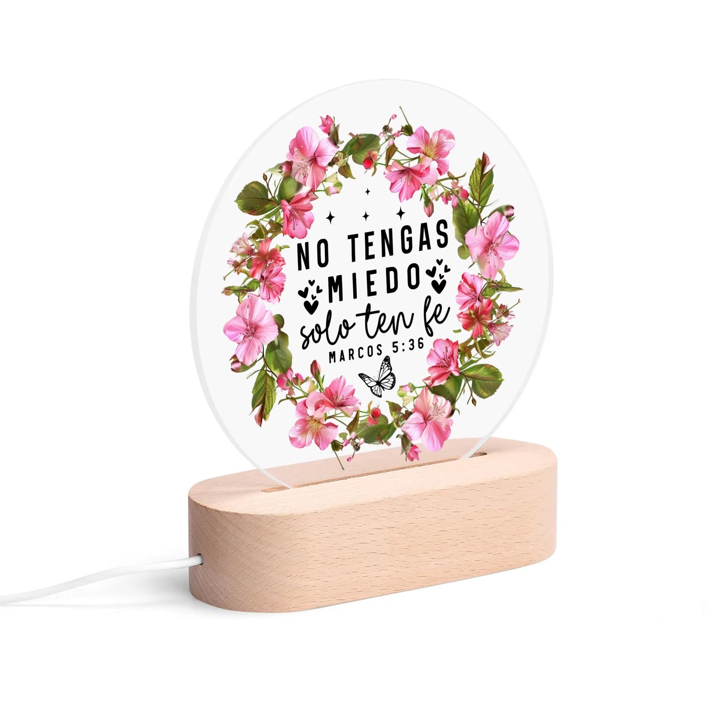 Marcos 5:36 No Tengas Miedo Solo Ten Fe Spanish Christian Acrylic Round Lamp Night Light Christian Gift Idea