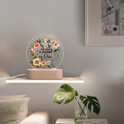 Pon Toda Tu Confianza En Dios Spanish Christian Acrylic Round Lamp Night Light Christian Gift Idea