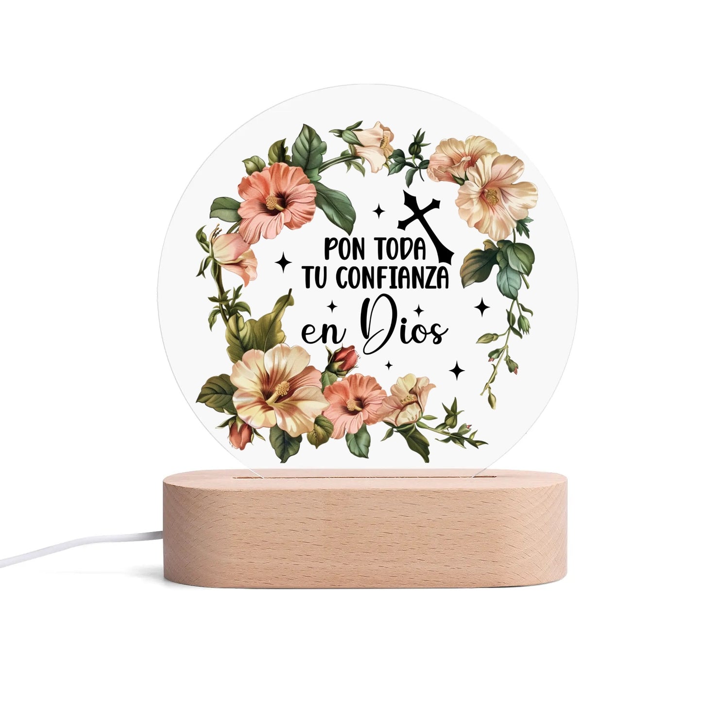 Pon Toda Tu Confianza En Dios Spanish Christian Acrylic Round Lamp Night Light Christian Gift Idea