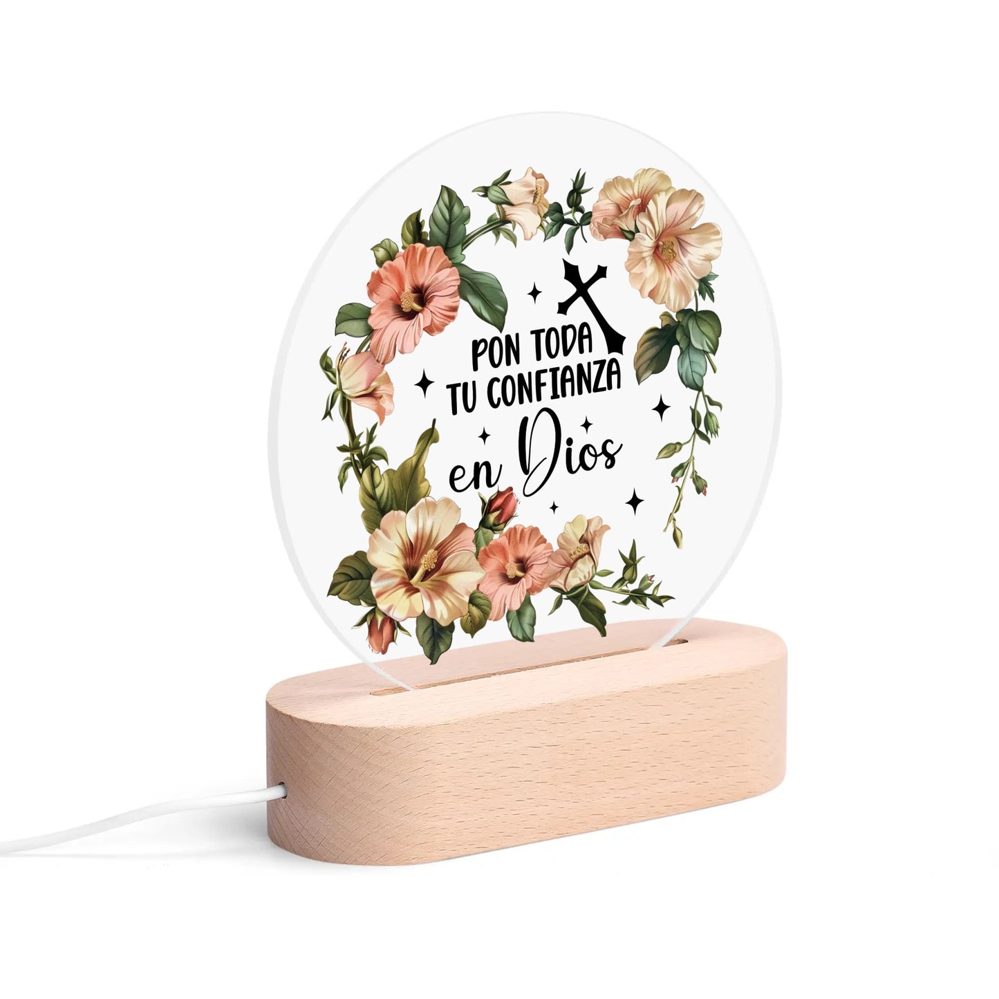 Pon Toda Tu Confianza En Dios Spanish Christian Acrylic Round Lamp Night Light Christian Gift Idea