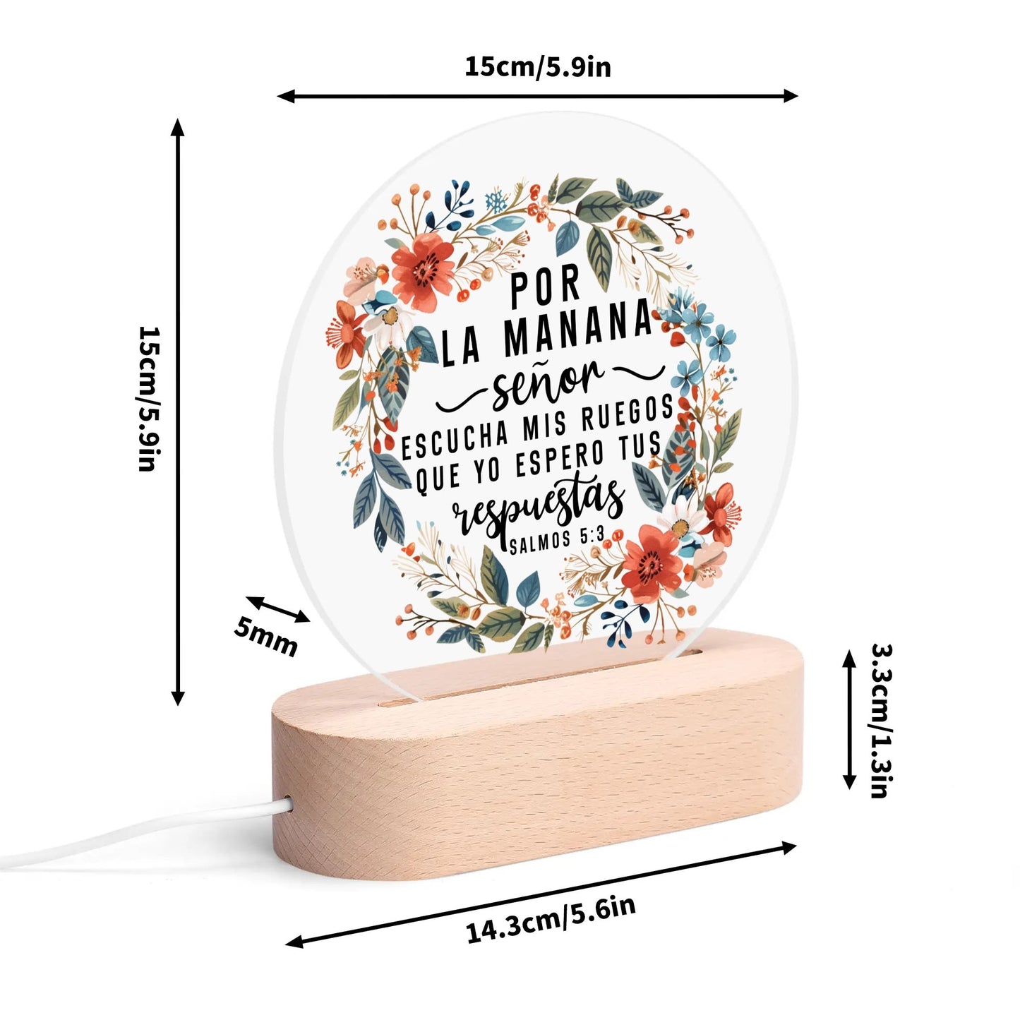 Salmos 5:3 Por La Manana Senor Escucha Mis Ruegos Que Yo Espero Tus Respuestas Spanish Christian Acrylic Round Lamp Night Light Christian Gift Idea