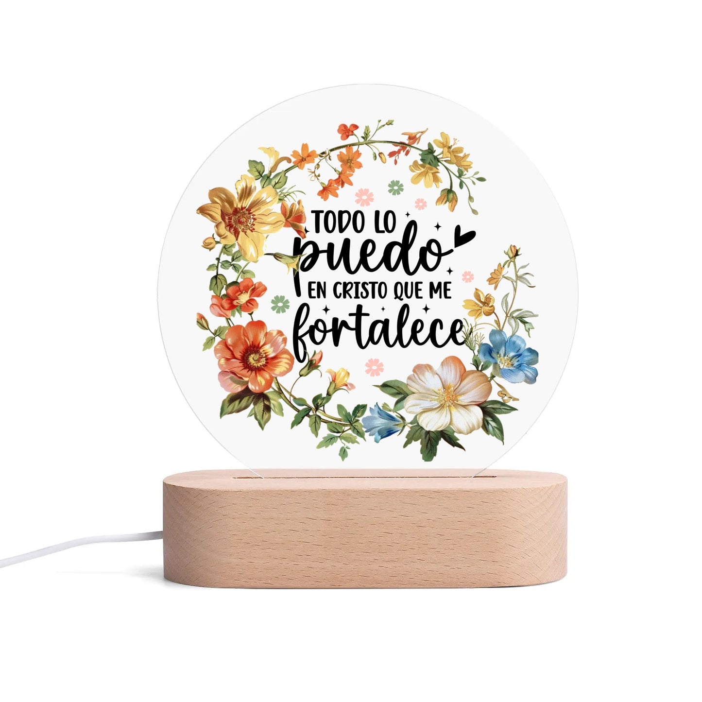 Todo Lo Puedo En Cristo Que Me Fortalece Spanish Christian Acrylic Round Lamp Night Light Christian Gift Idea