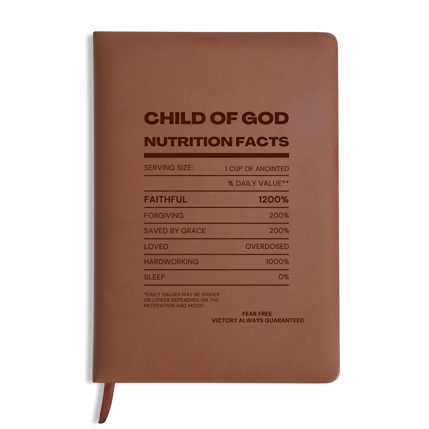 Child Of God Nutrition Facts Engraved Brown Christian Journal Diary Gift for Friends Family