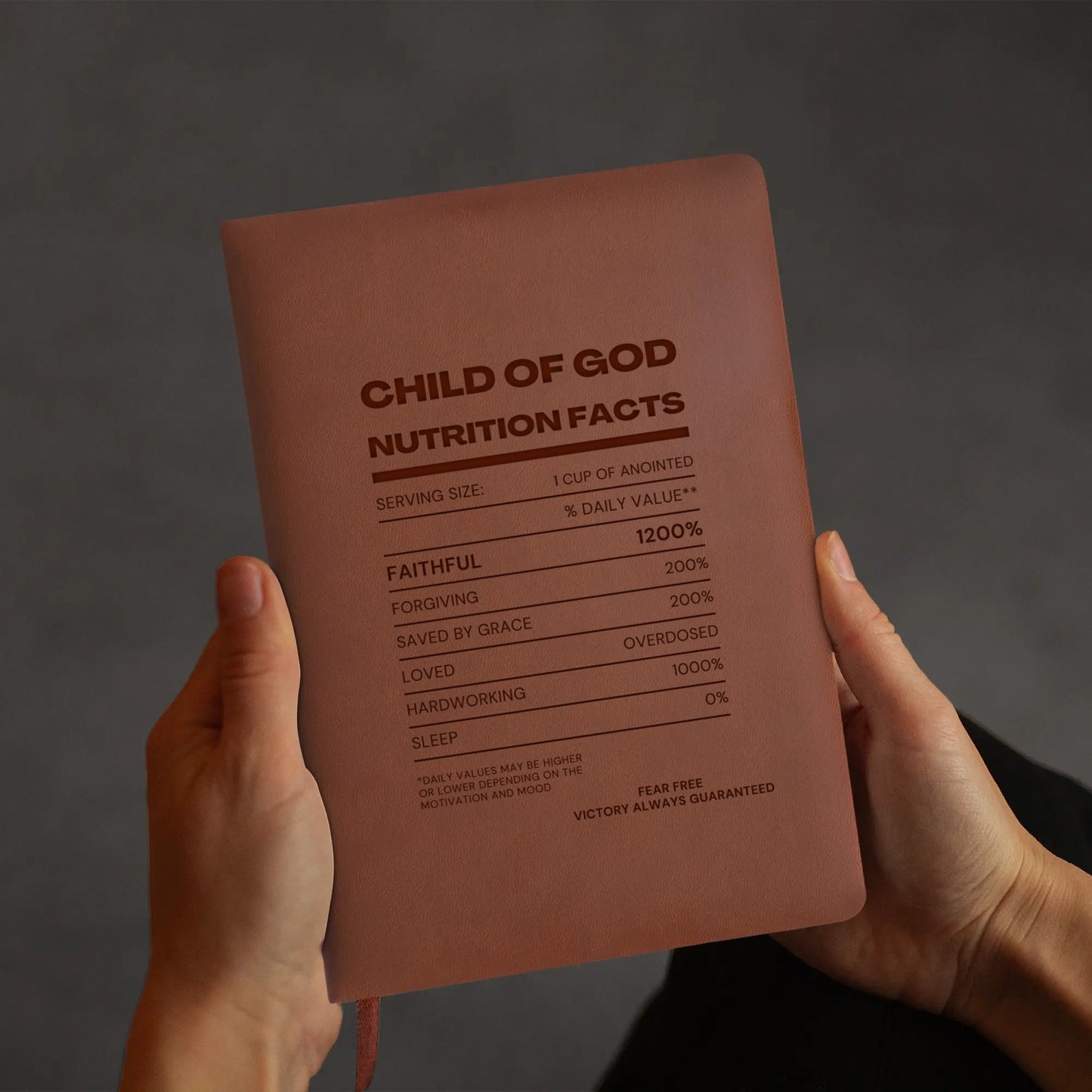 Child Of God Nutrition Facts Engraved Brown Christian Journal Diary Gift for Friends Family