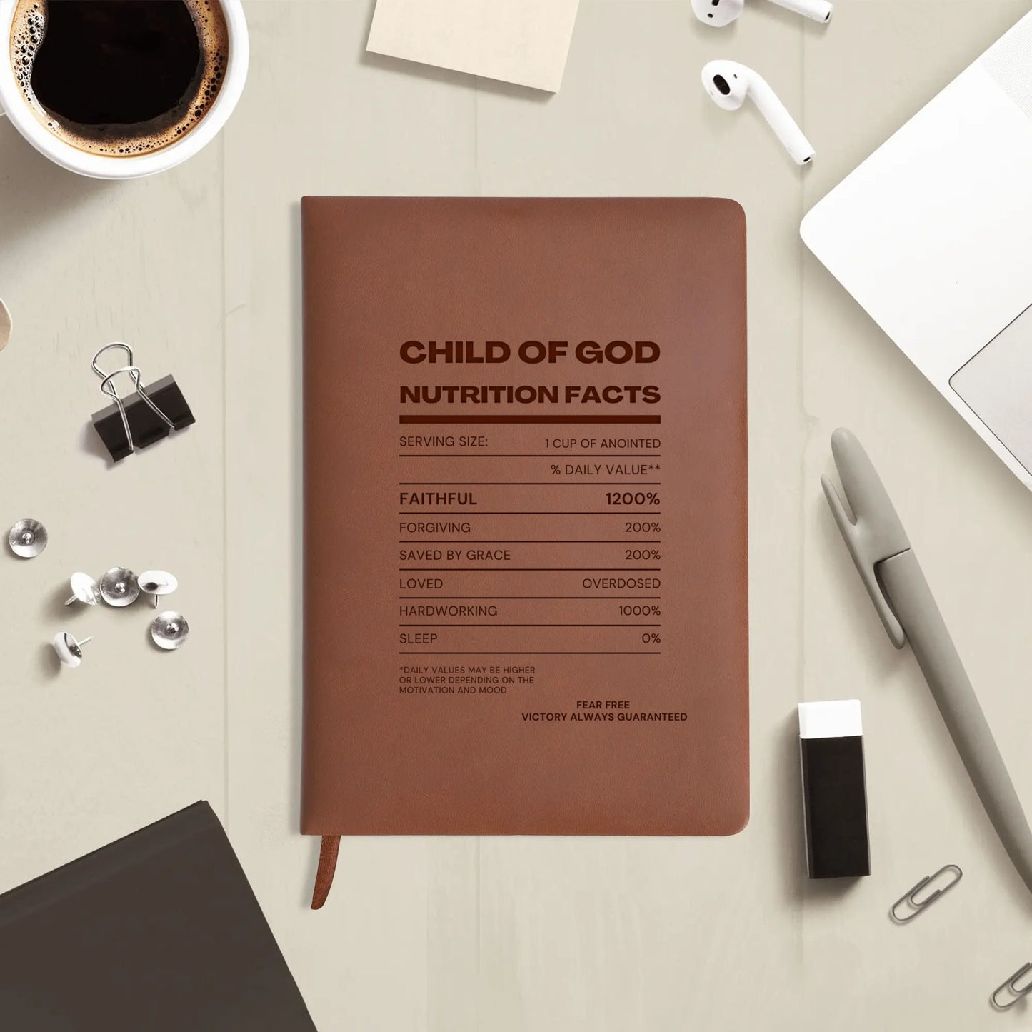 Child Of God Nutrition Facts Engraved Brown Christian Journal Diary Gift for Friends Family