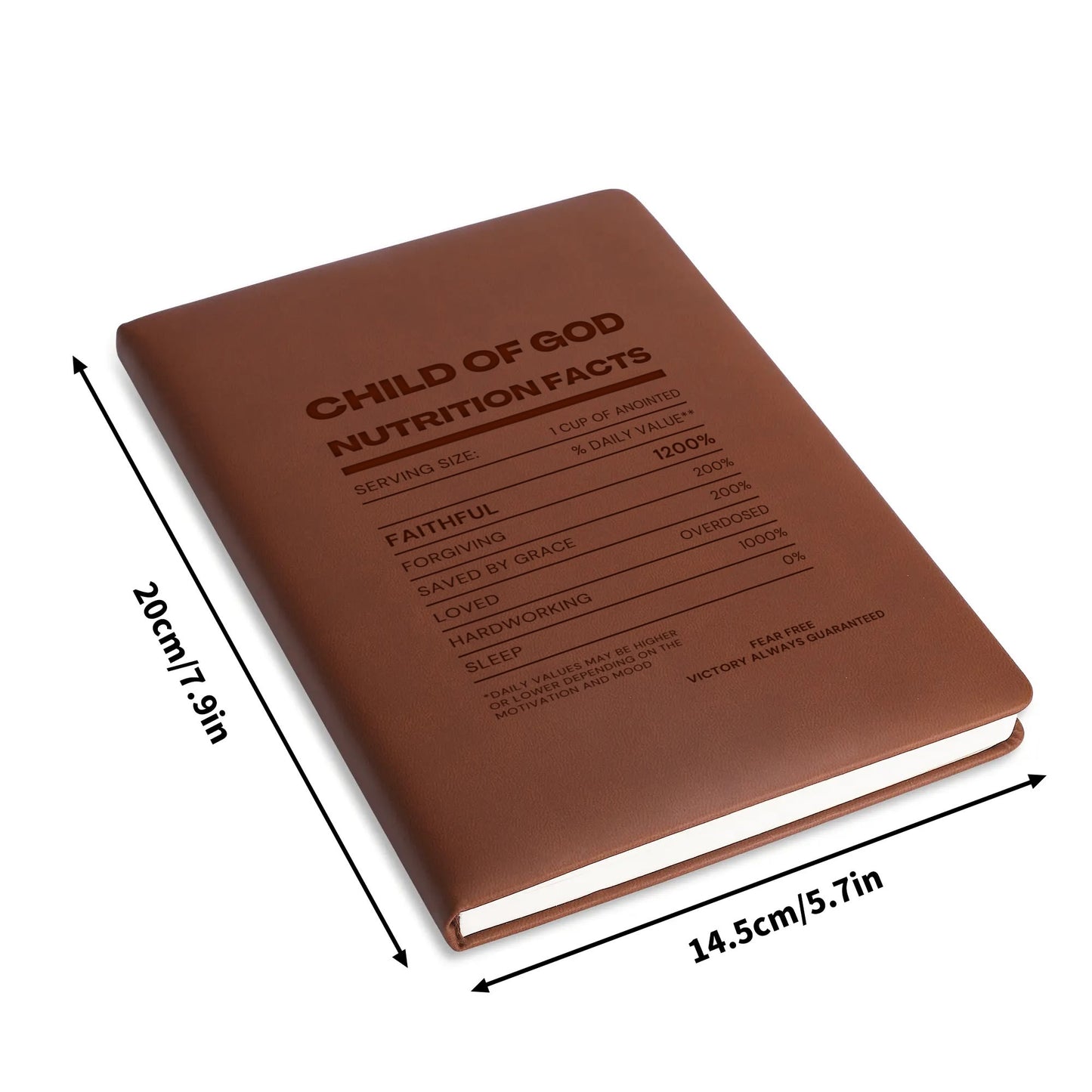 Child Of God Nutrition Facts Engraved Brown Christian Journal Diary Gift for Friends Family