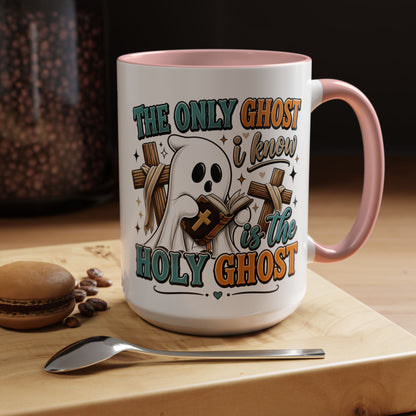 Accent Mug — "The Only Ghost I Know Is the Holy Ghost" Christian Halloween Coffee Cup