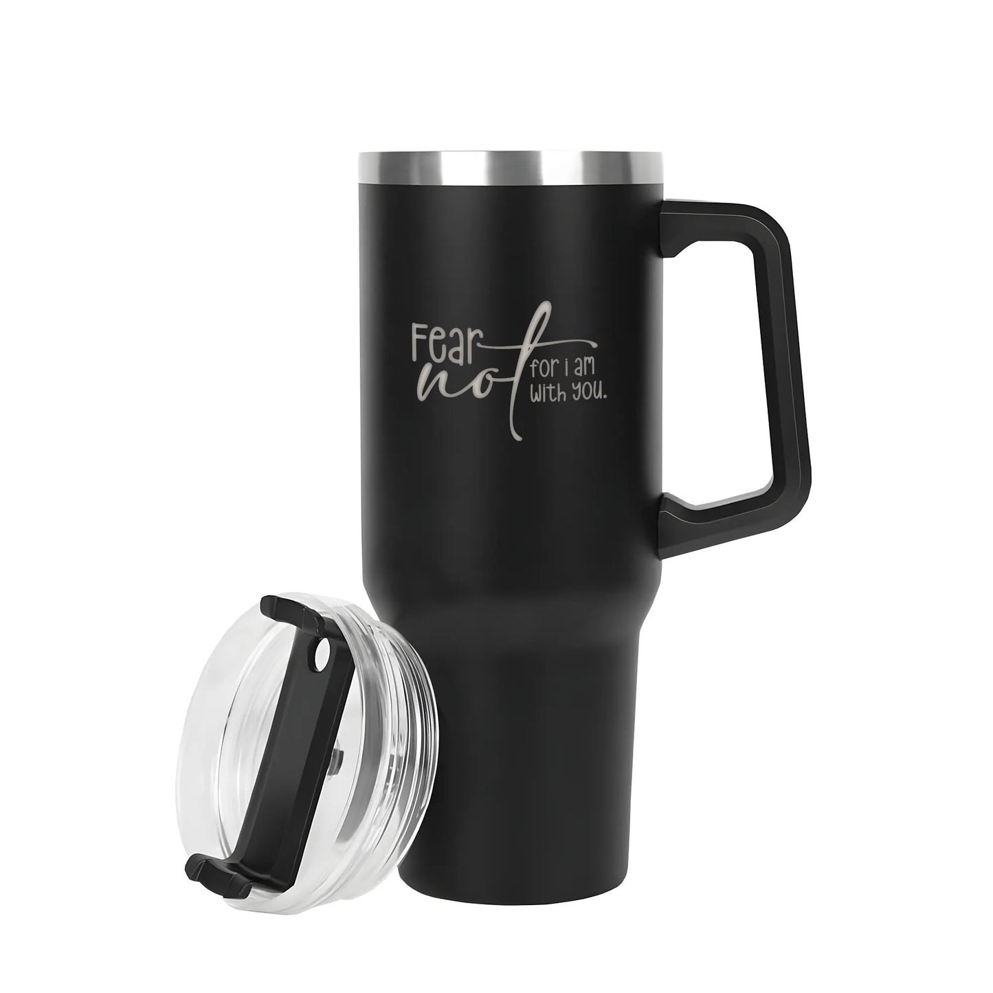 Fear Not For I Am With You 40oz Stainless Steel Christian Tumbler Travel Mug with Handle and Straw for Cup Holder