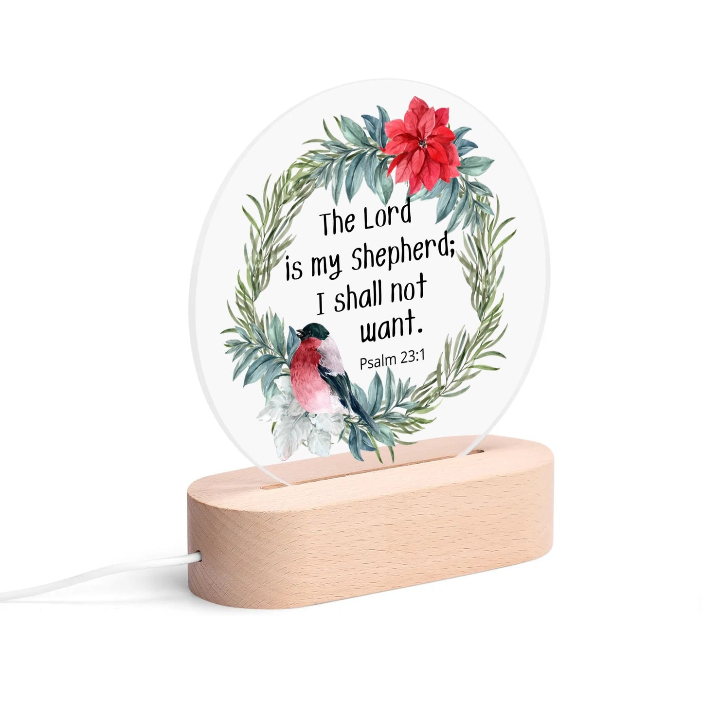 Psalm 23:1 The Lord Is My Shepherd I Shall Not Want Acrylic Round Christian Lamp Night Light Christian Gift Idea