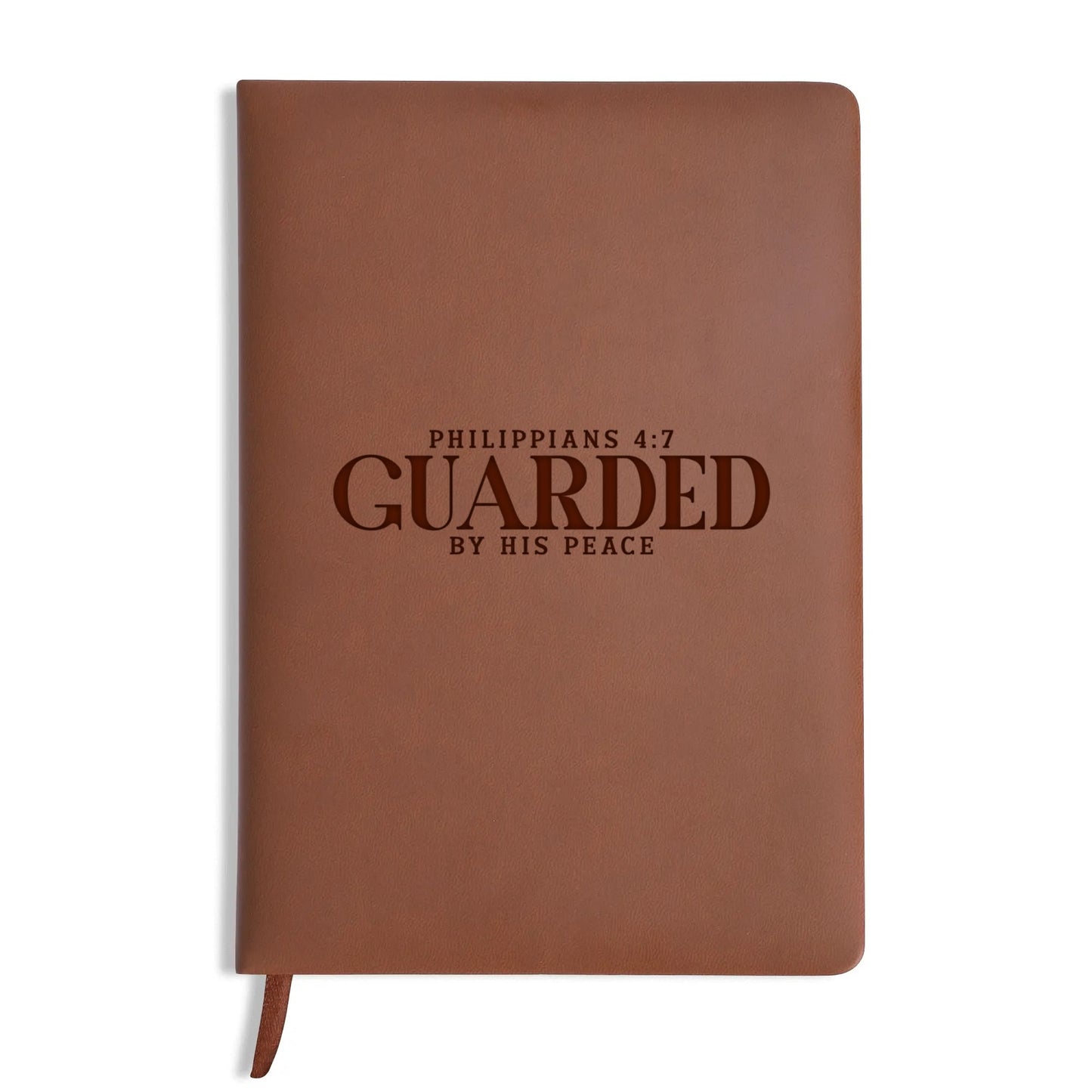 Phillipians 4:7 Guarded By His Peace Engraved Brown Christian Journal Diary Gift for Friends Family