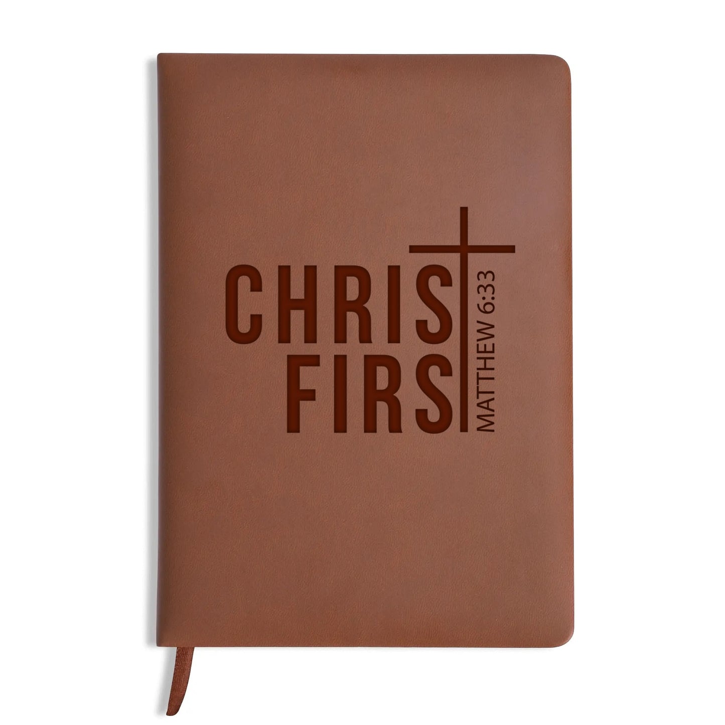 Matthew 6:33 Christ First Engraved Brown Christian Journal Diary Gift for Friends Family