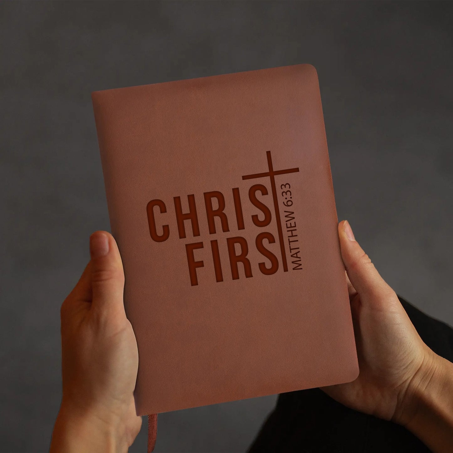 Matthew 6:33 Christ First Engraved Brown Christian Journal Diary Gift for Friends Family