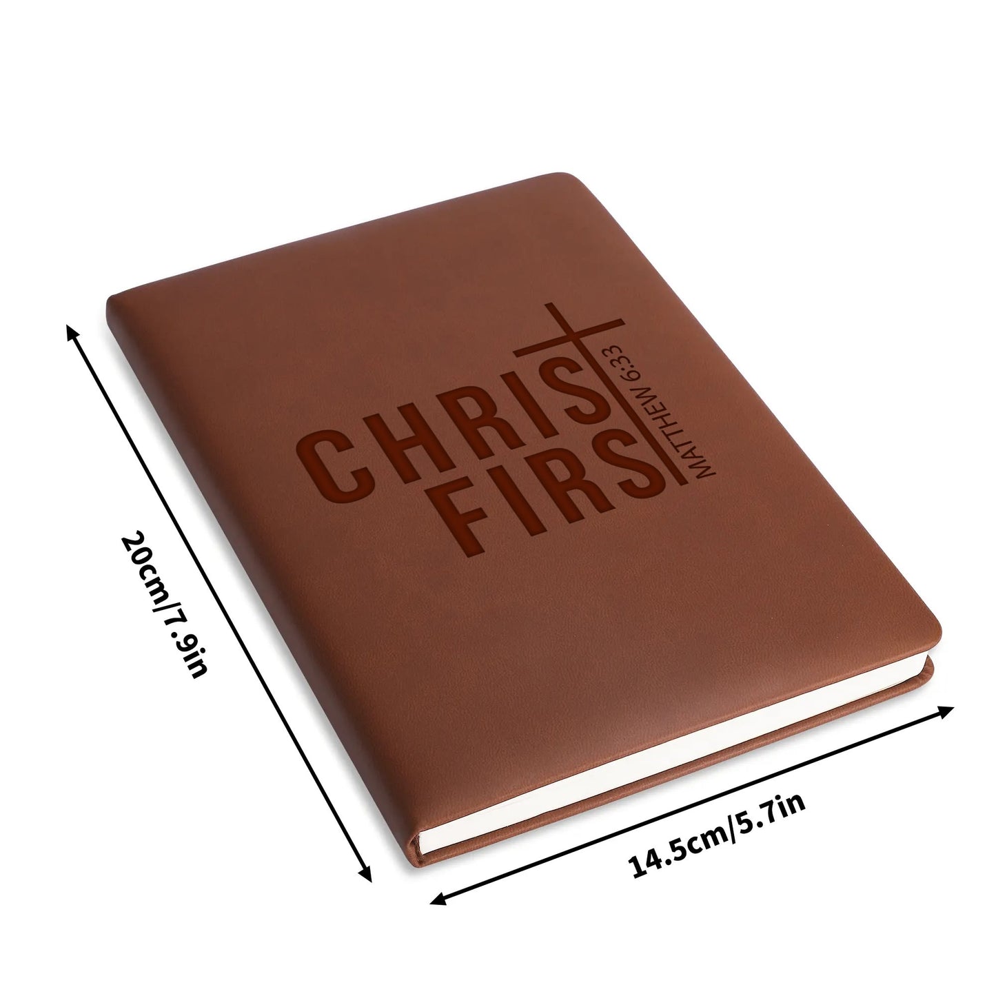 Matthew 6:33 Christ First Engraved Brown Christian Journal Diary Gift for Friends Family