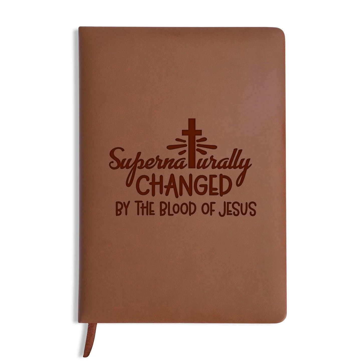 Supernaturally Changed By The Blood Of Jesus Engraved Brown Christian Journal Diary Gift for Friends Family