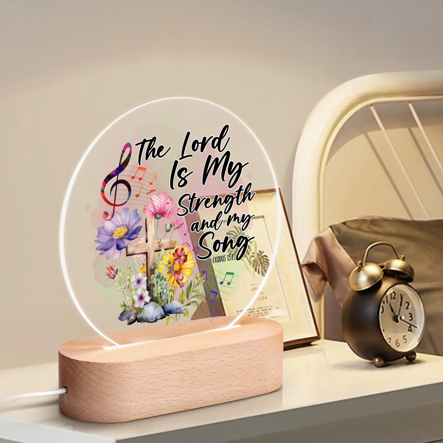 Exodus 15:2 The Lord Is My Strength And My Song Christian Acrylic Round Lamp Night Light Christian Gift Idea