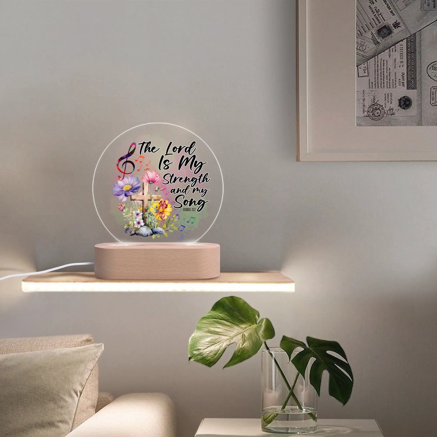 Exodus 15:2 The Lord Is My Strength And My Song Christian Acrylic Round Lamp Night Light Christian Gift Idea