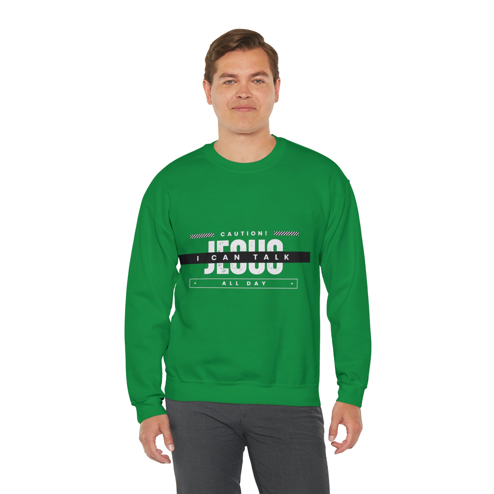 Caution I Can Talk Jesus All Day Unisex Heavy Blend™ Crewneck Sweatshirt Printify