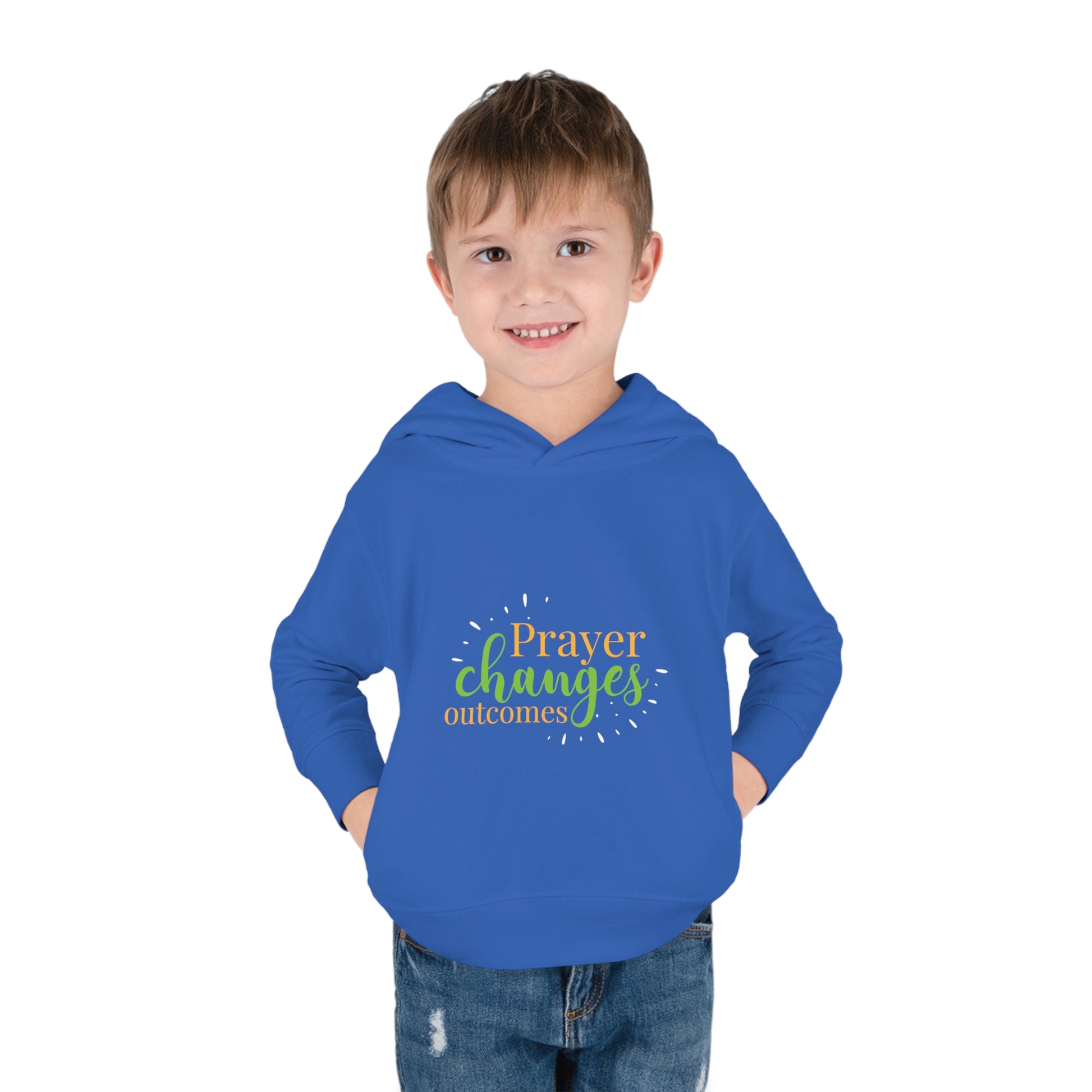 Prayer Changes Outcomes Toddler Christian Pullover Fleece Hoodie Printify