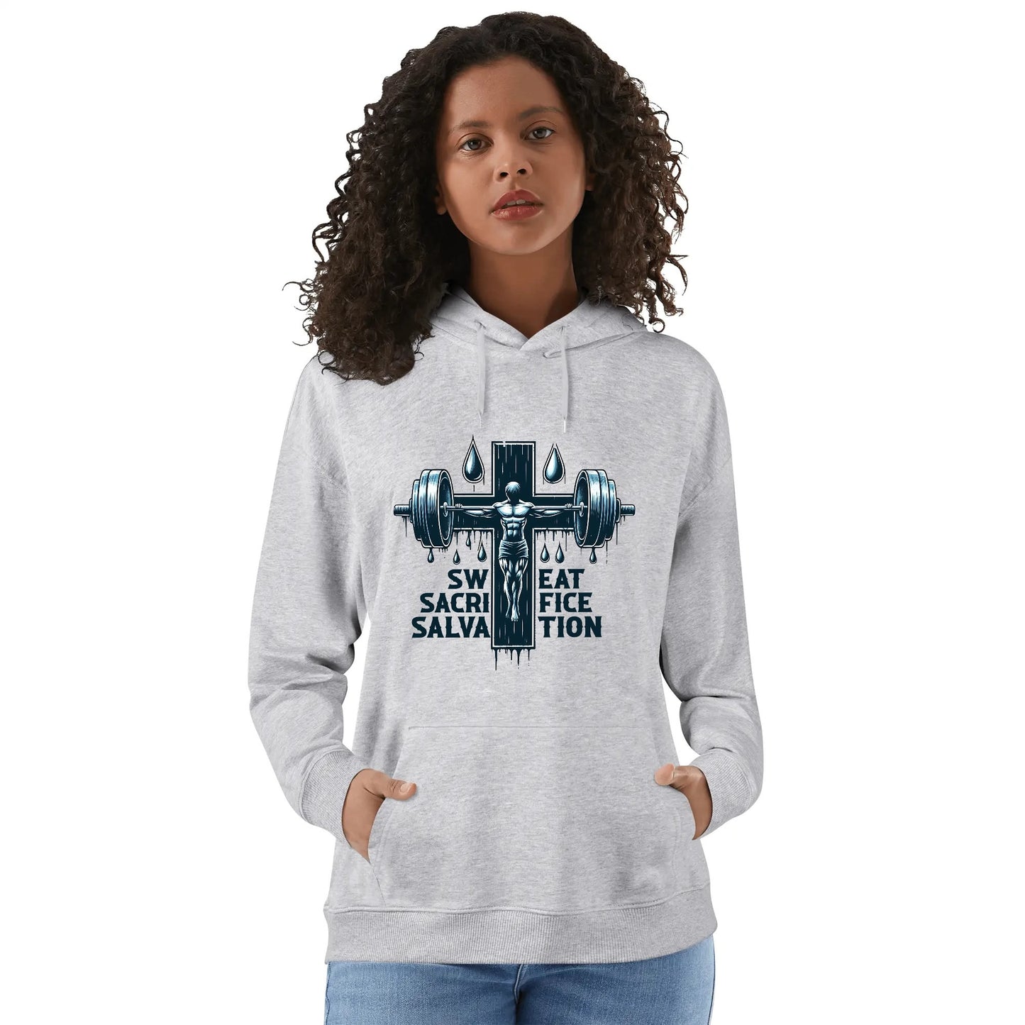 Sweat Salvation Sacrifice Unisex Christian Gym Hooded Sweatshirt