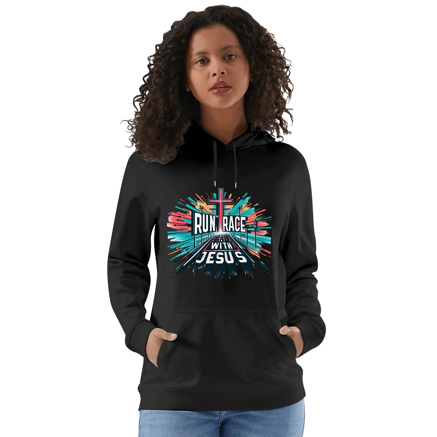 Run The Race With Jesus Unisex Christian Gym Hooded Sweatshirt