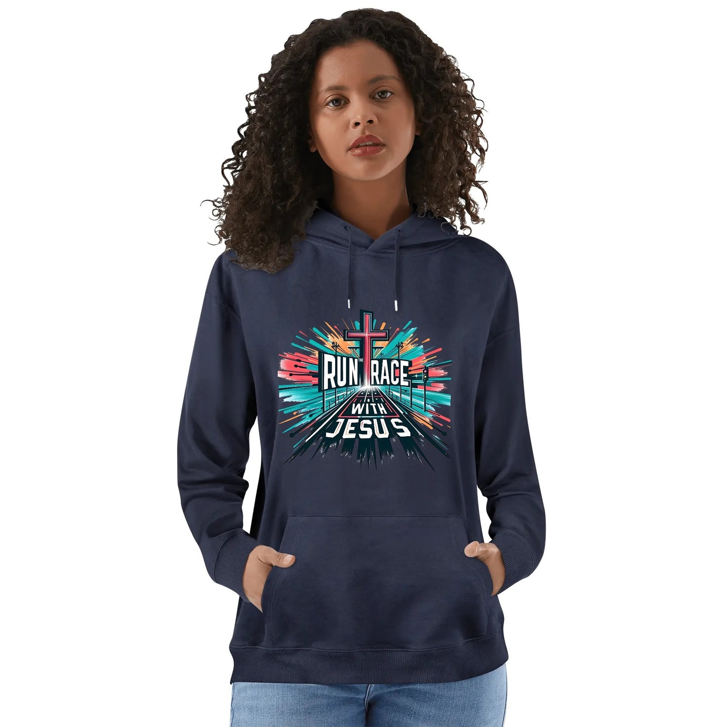 Run The Race With Jesus Unisex Christian Gym Hooded Sweatshirt