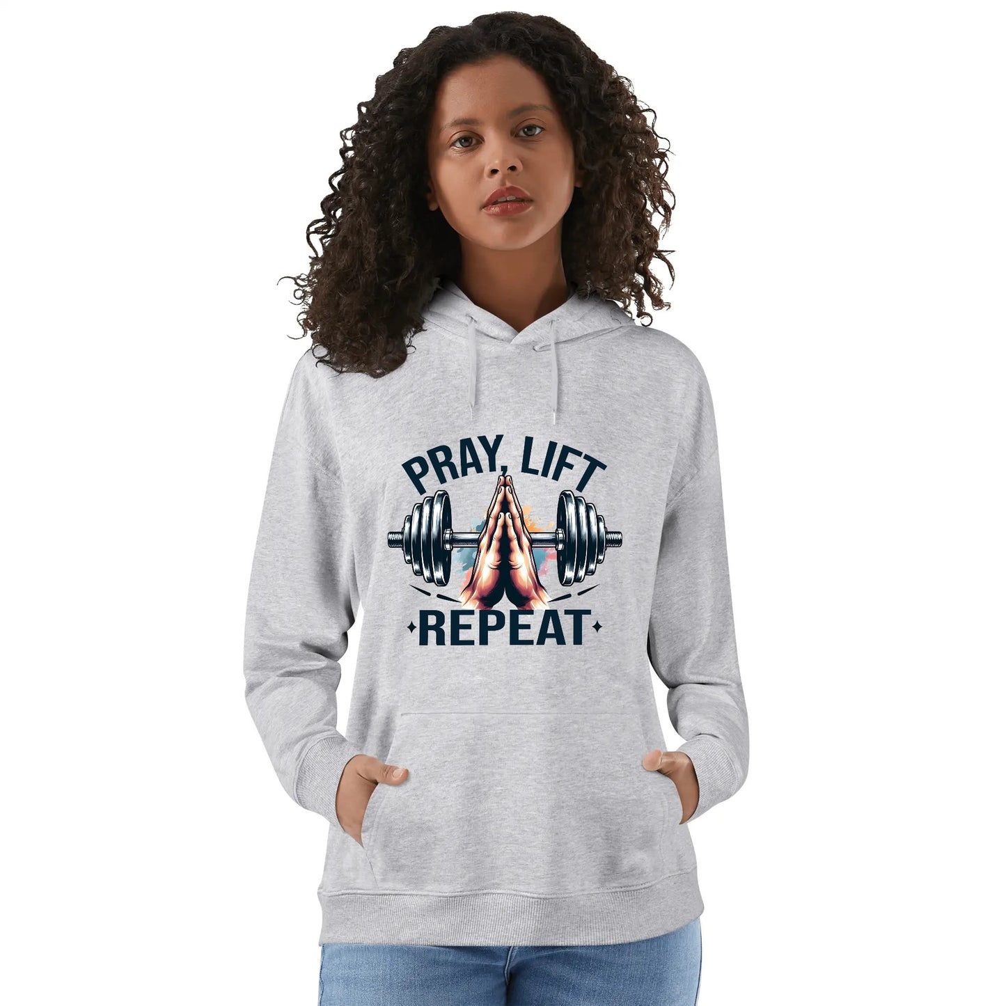 Pray Lift Repeat Unisex Christian Gym Hooded Sweatshirt