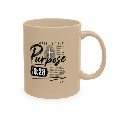 Purpose 8:28 Ceramic Mug — Christian Inspirational Coffee Cup