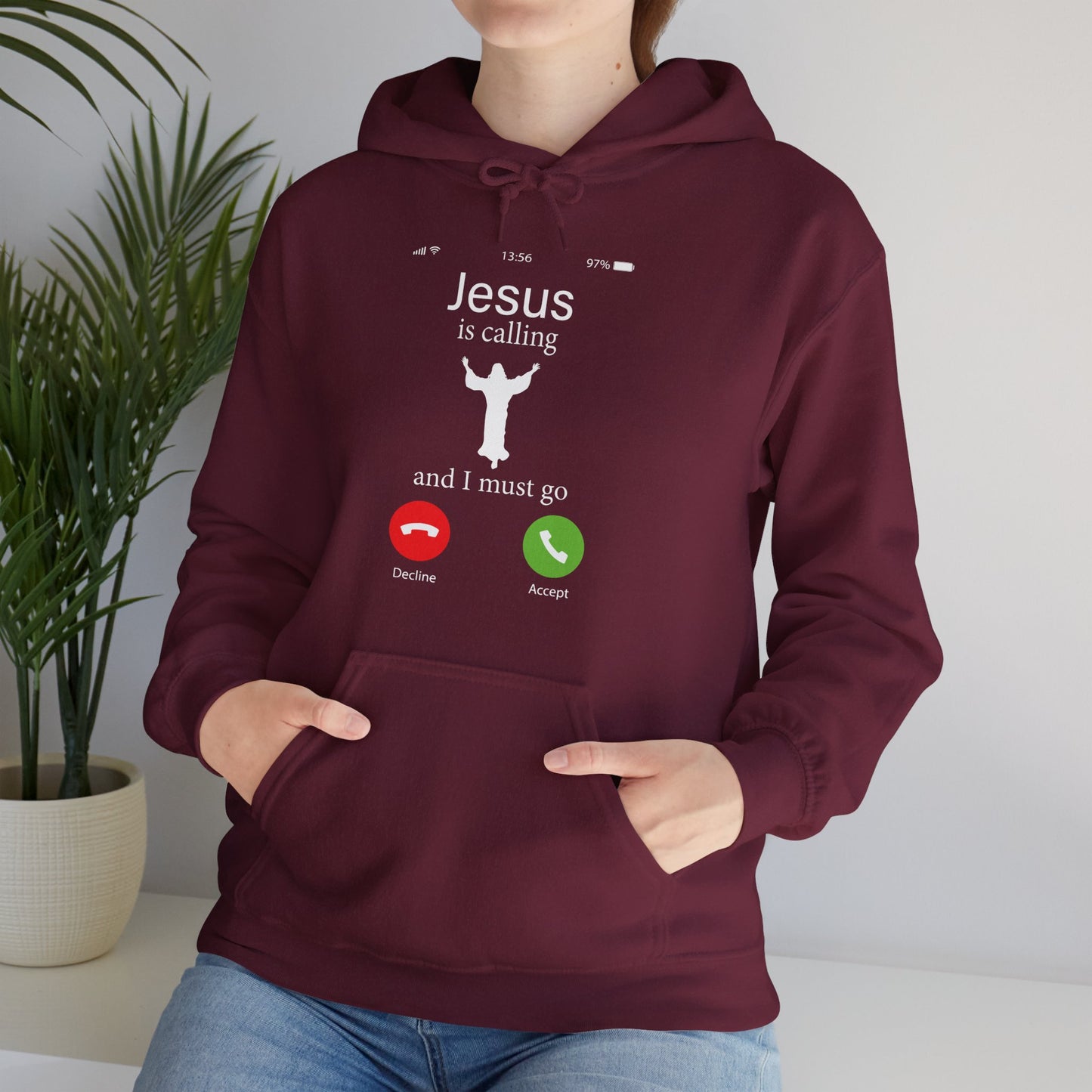 Jesus Is Calling And I Must Go Bible Emergency Numbers Funny  Unisex Christian Hooded Pullover Sweatshirt