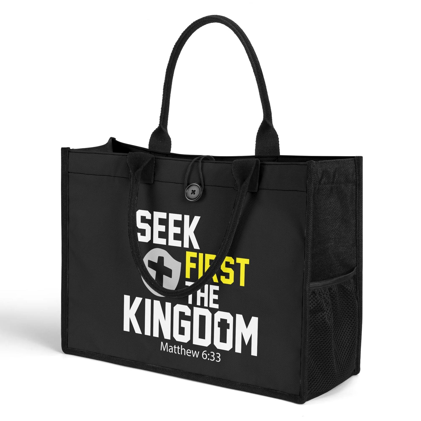 Seek First The Kingdom Christian Premium Canvas Tote Bag（3 layers）