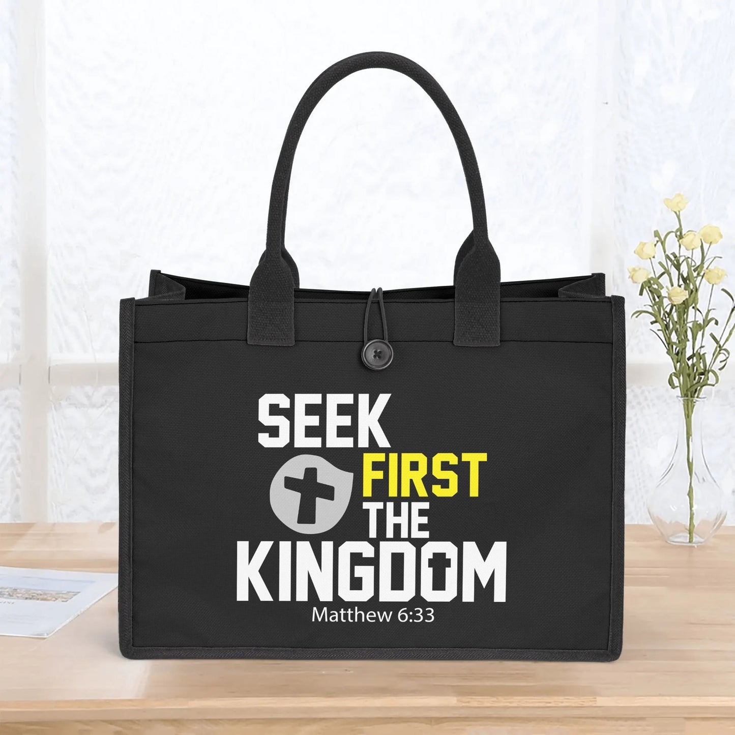 Seek First The Kingdom Christian Premium Canvas Tote Bag（3 layers）