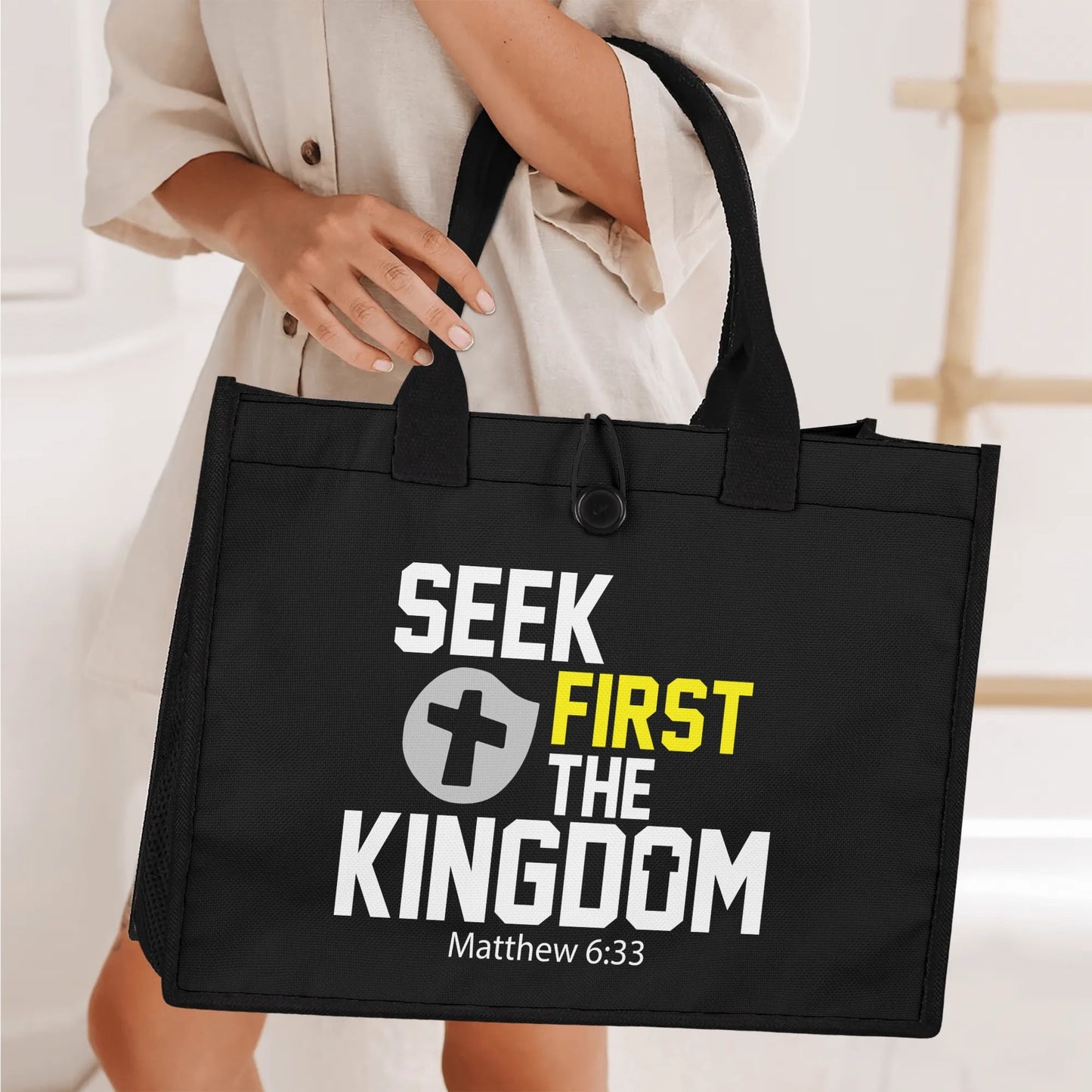 Seek First The Kingdom Christian Premium Canvas Tote Bag（3 layers）