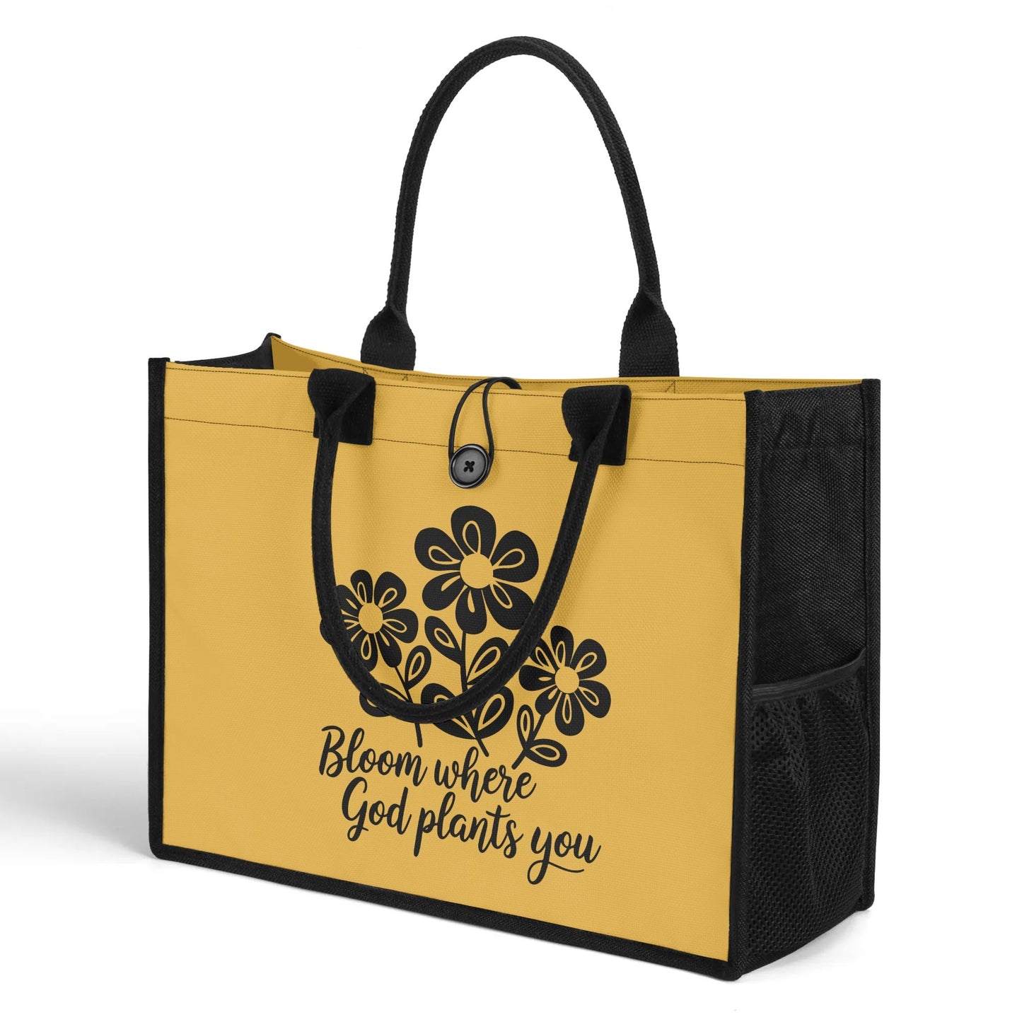 Bloom Where God Plants You Christian Premium Canvas Tote Bag（3 layers）