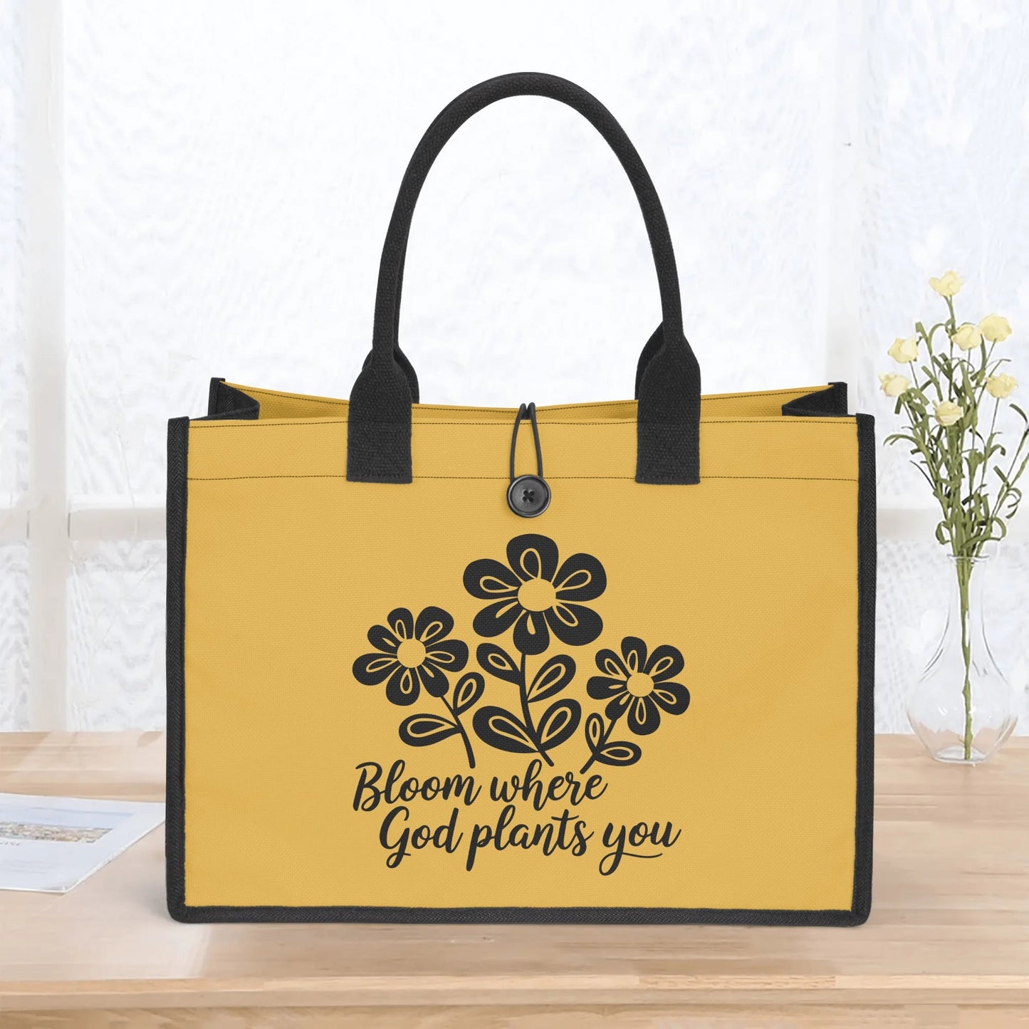 Bloom Where God Plants You Christian Premium Canvas Tote Bag（3 layers）